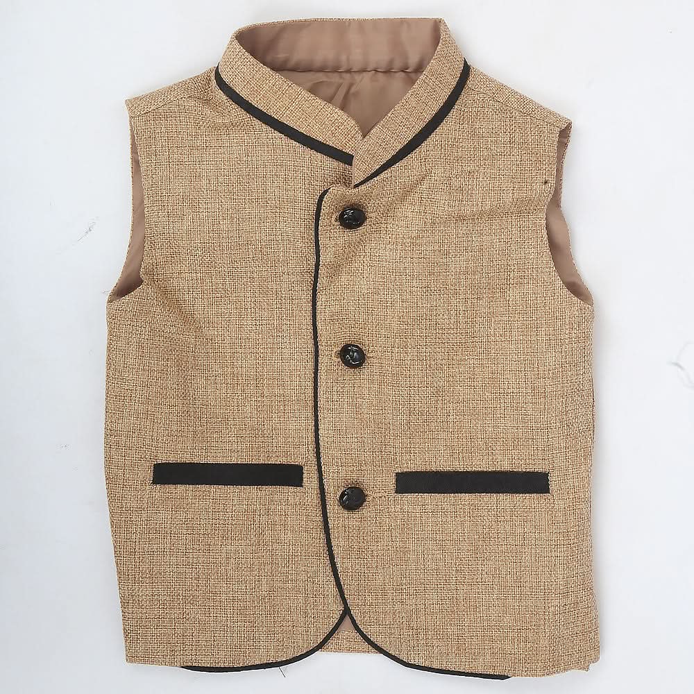 Boys Jute Fancy Waist Coat - Camel, Kids, Boys Waistcoats, Chase Value, Chase Value