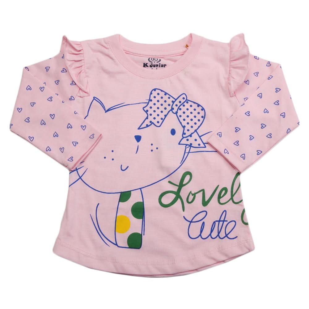 Girls Full Sleeves Jersey T-Shirt - Light Pink, Kids, Girls T-Shirts, Chase Value, Chase Value