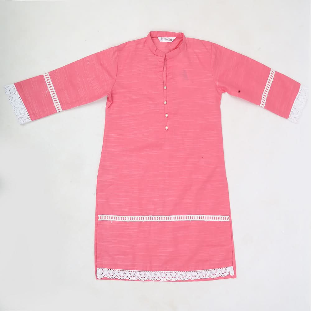 Girls Lace Khaddar Kurti - Pink, Kids, Girls Kurti, Chase Value, Chase Value