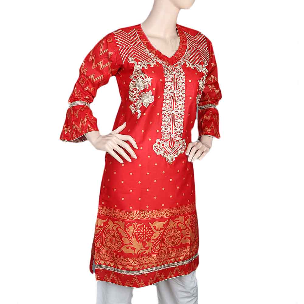 Women's Embroidered Kurti - Red, Women, Ready Kurtis, Chase Value, Chase Value