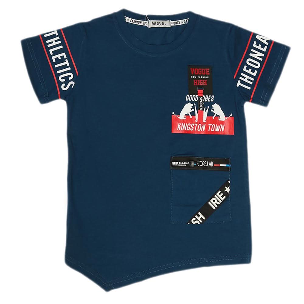 Boys Half Sleeves T-Shirt - Steel Blue, Kids, Boys T-Shirts, Chase Value, Chase Value