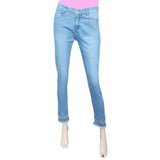Women's Denim Pant With Emb - Light Blue, Women, Pants & Tights, Chase Value, Chase Value