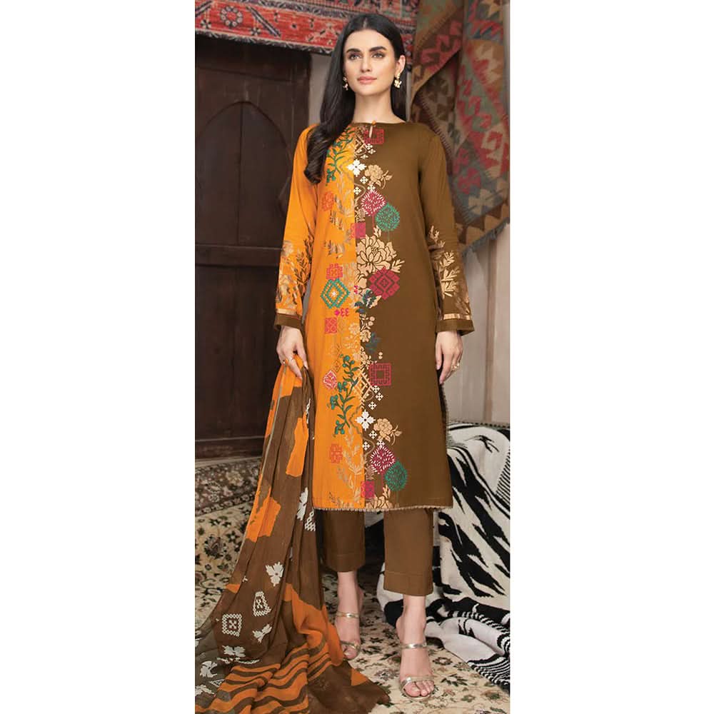 LimeLight Summer 3Pcs Unstitched Suit - Brown, Women, 3Pcs Shalwar Suit, Limelight, Chase Value