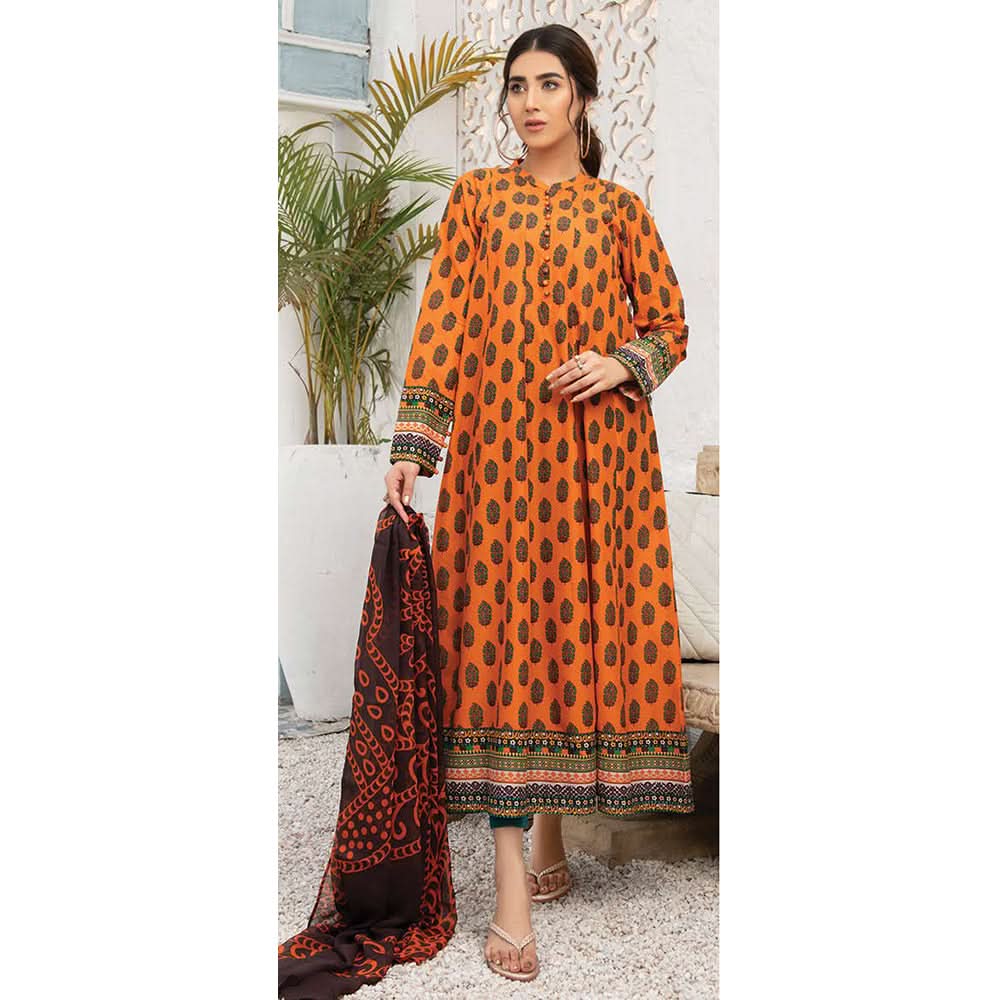 LimeLight Summer 2Pcs Unstitched Suit - Orange, Women, 2Pcs Shalwar Suit, Limelight, Chase Value