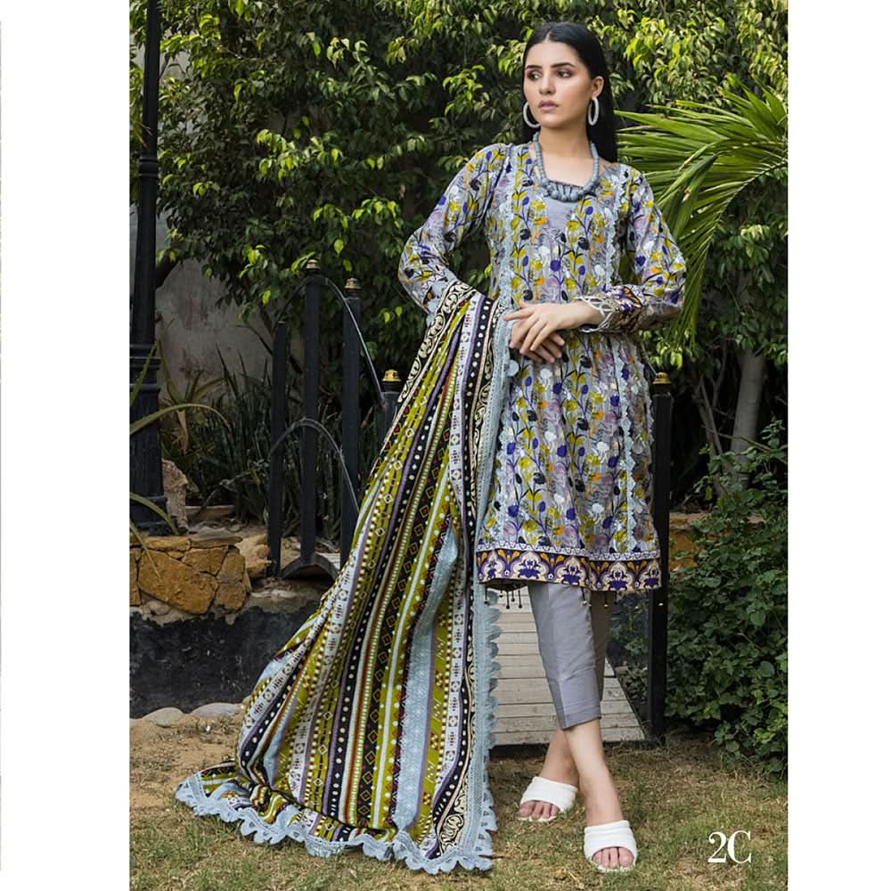 Monsoon Printed Lawn 3 Pcs Unstitched Suit - 4, Women, 3Pcs Shalwar Suit, Al-Zohaib Textiles, Chase Value