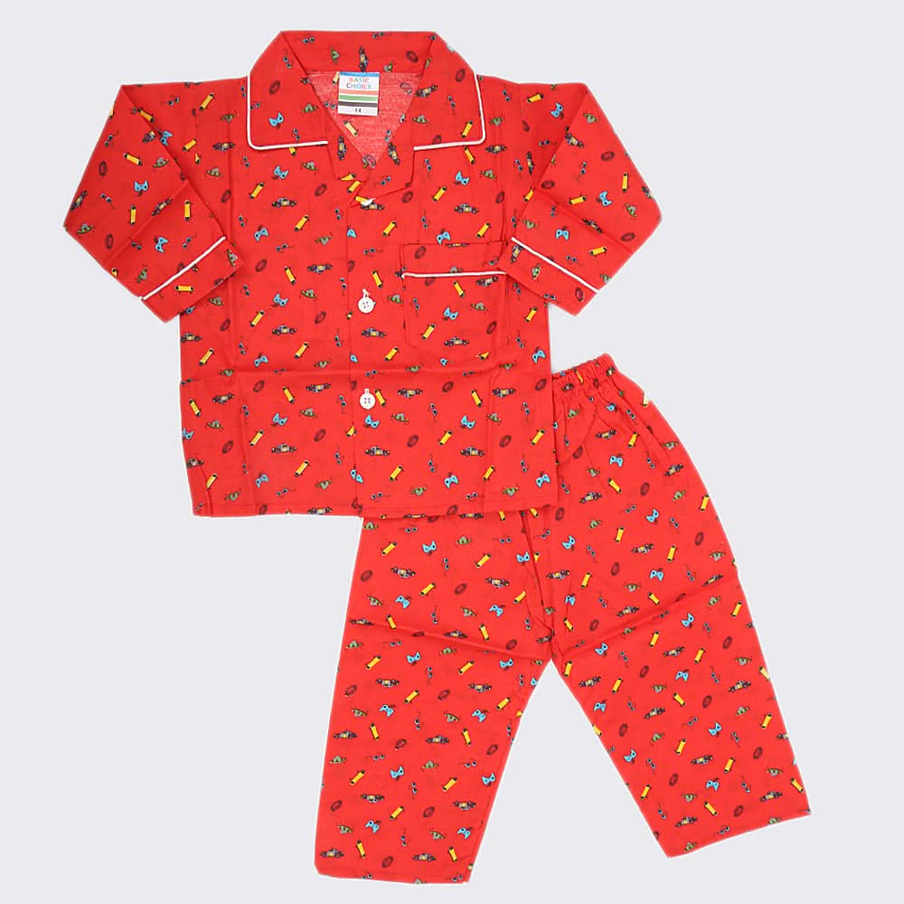 Boys Full Sleeves Night Suit - Red, Kids, Boys Sets And Suits, Chase Value, Chase Value