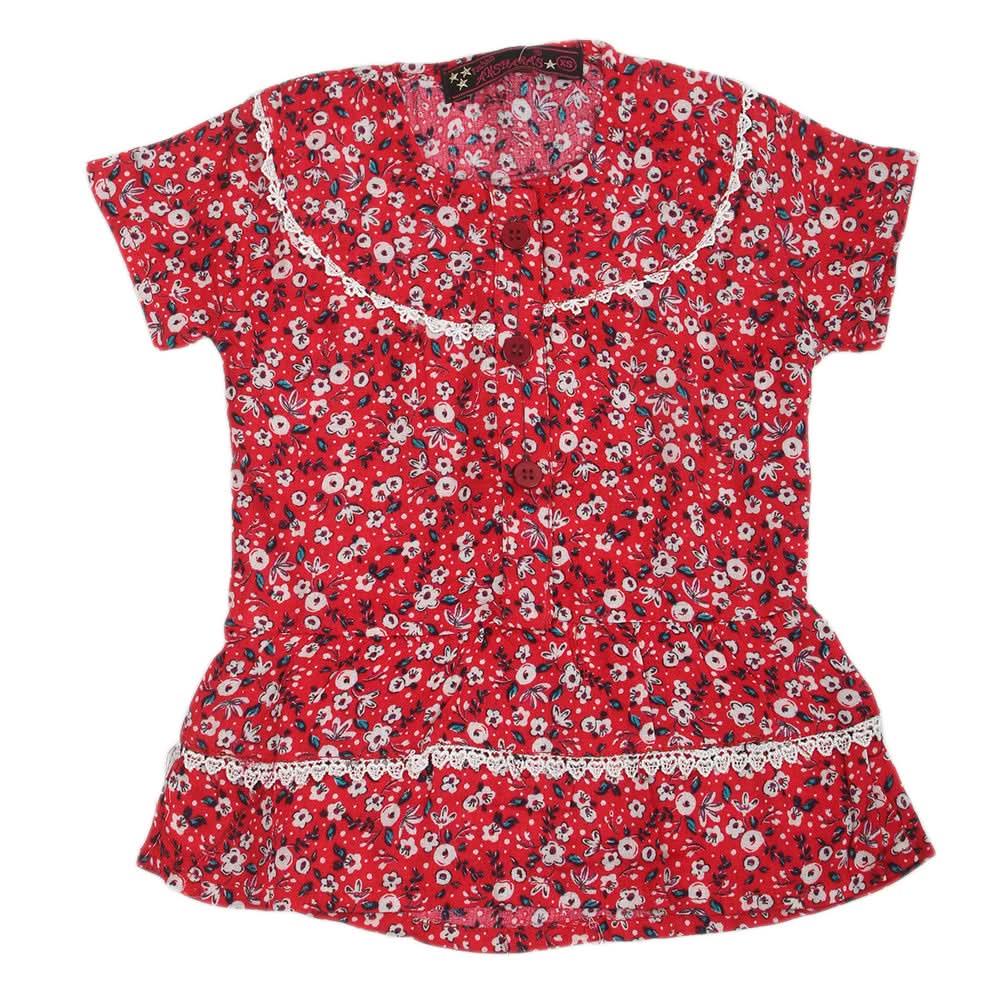 Girls Woven Half Sleeves Top - Red, Kids, Tops, Chase Value, Chase Value