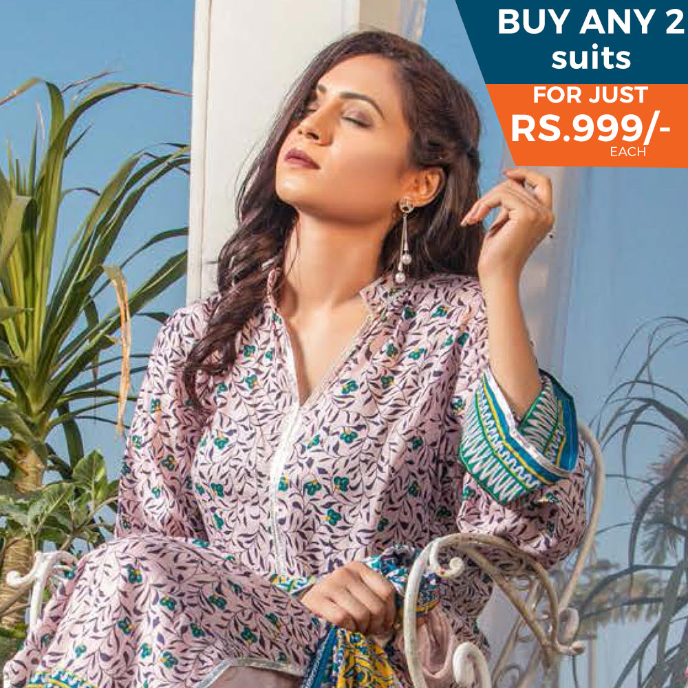 Three Star Printed Lawn 3 Pcs Un-Stitched Suit Vol 3 - 10-B, Women, 3Pcs Shalwar Suit, Al-Dawood Textiles, Chase Value