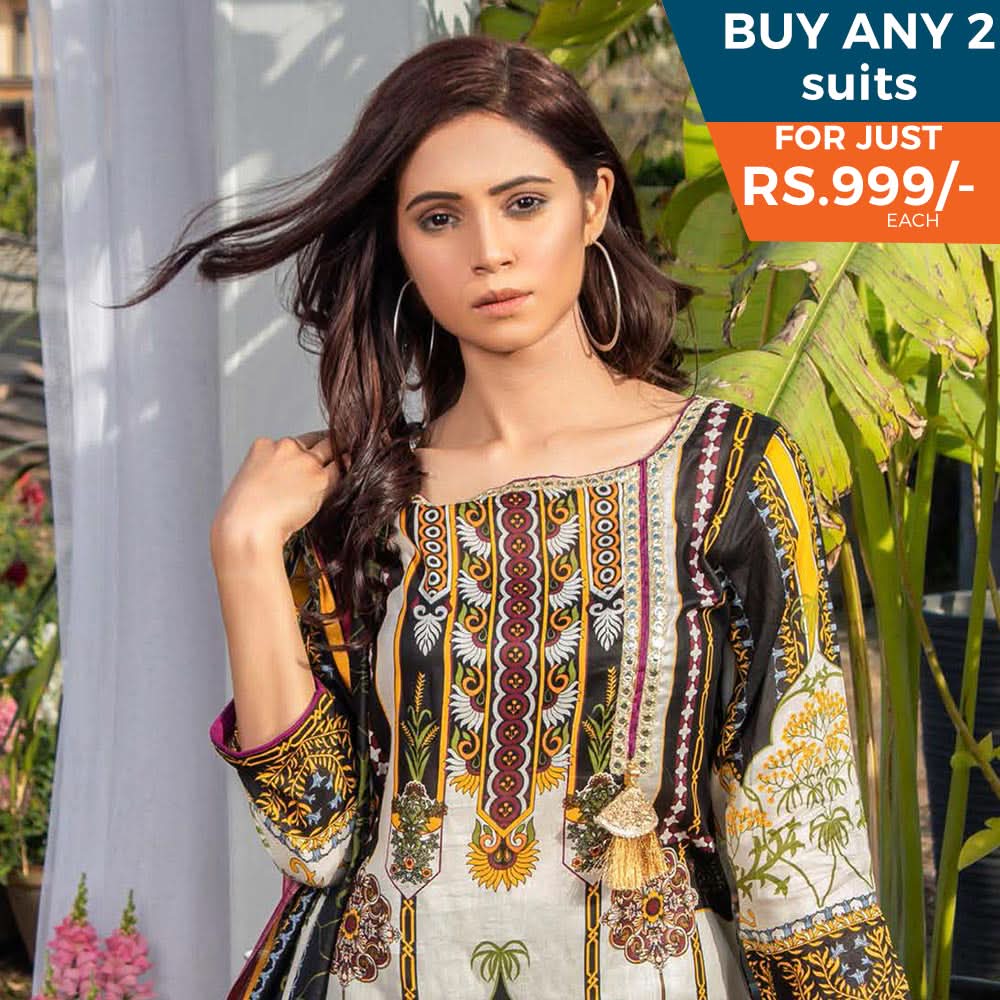 Three Star Printed Lawn 3 Pcs Un-Stitched Suit Vol 3 - 3-A, Women, 3Pcs Shalwar Suit, Al-Dawood Textiles, Chase Value