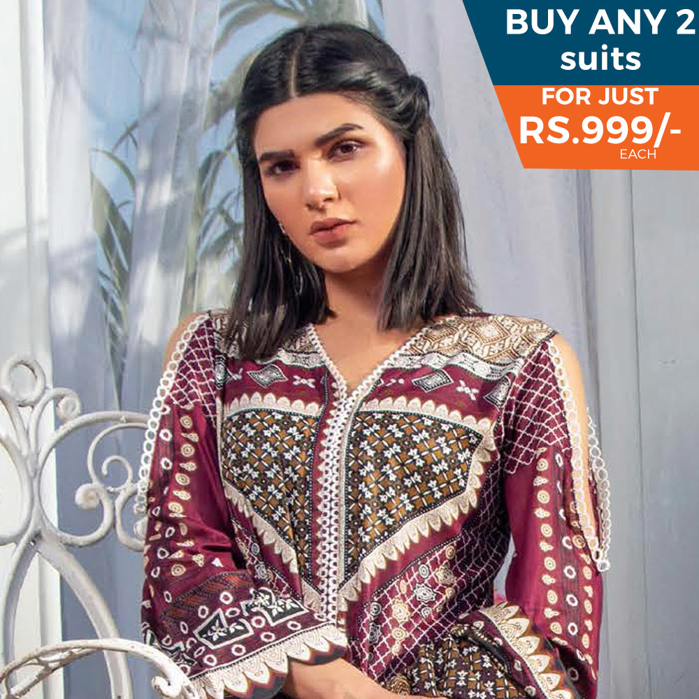 Three Star Printed Lawn 3 Pcs Un-Stitched Suit Vol 3 - 6-A, Women, 3Pcs Shalwar Suit, Al-Dawood Textiles, Chase Value