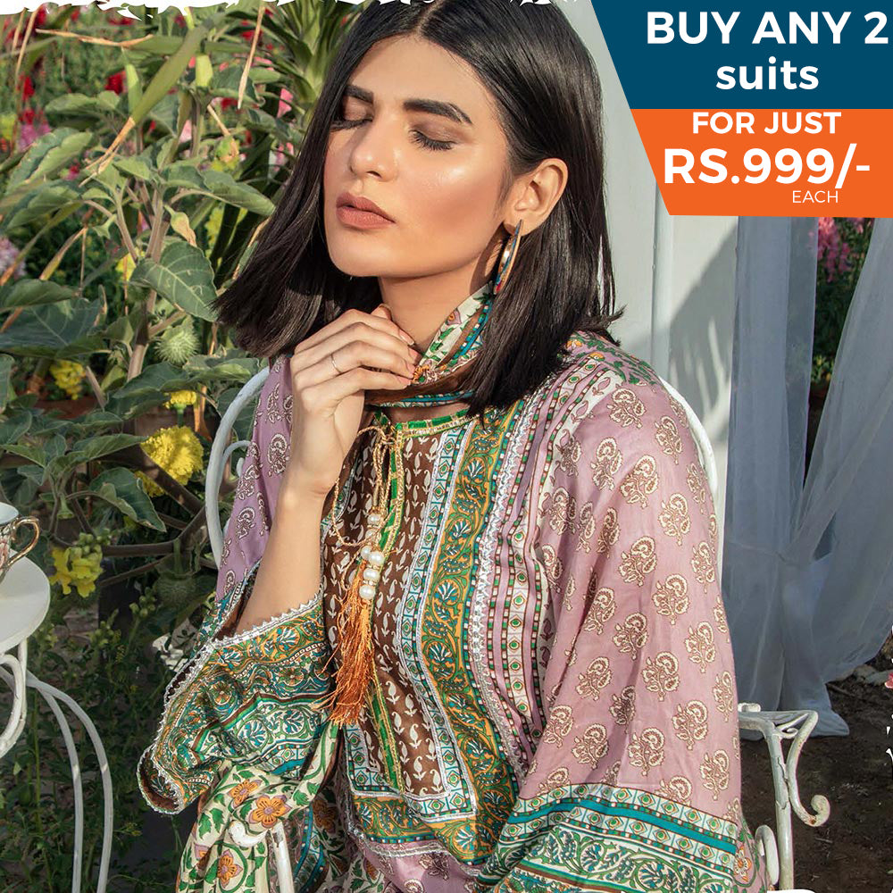 Three Star Printed Lawn 3 Pcs Un-Stitched Suit Vol 3 - 7-A, Women, 3Pcs Shalwar Suit, Al-Dawood Textiles, Chase Value