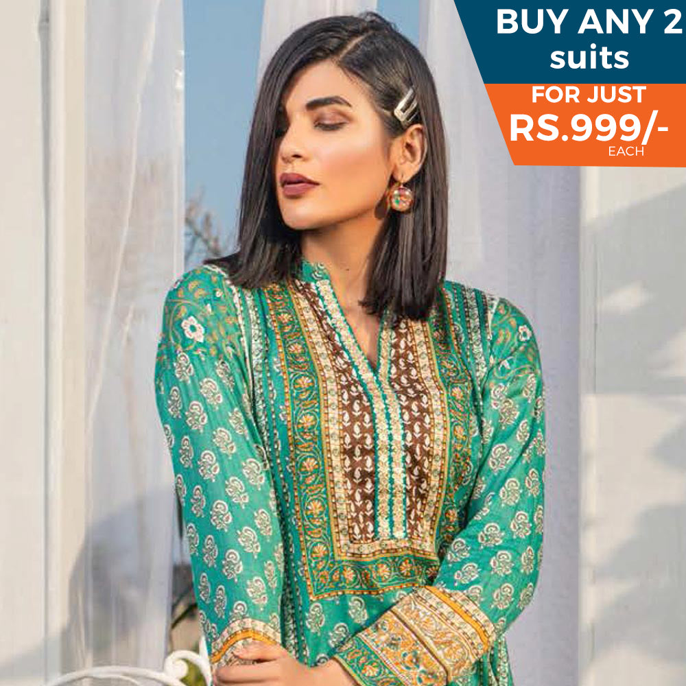 Three Star Printed Lawn 3 Pcs Un-Stitched Suit Vol 3 - 7-B, Women, 3Pcs Shalwar Suit, Al-Dawood Textiles, Chase Value