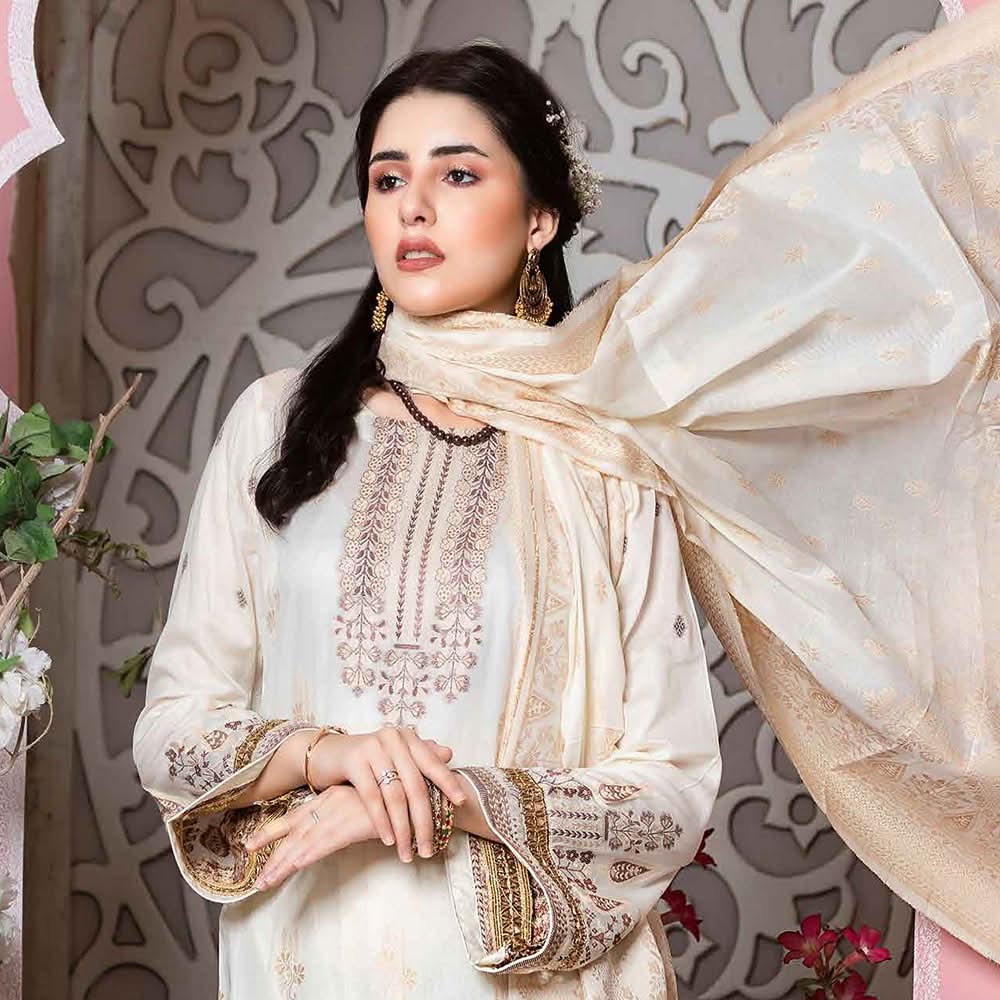GUL E BAHAR Jacquard Banarsi Lawn 3 Pcs Un-Stitched Suit Vol 2 - 10, Women, 3Pcs Shalwar Suit, Rana Arts, Chase Value