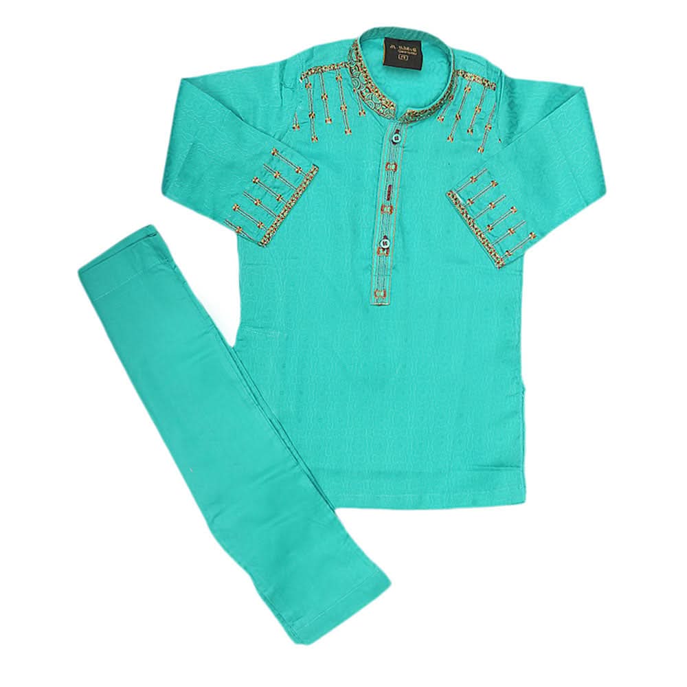 Boys Embroidered Kurta Shalwar Suit - Sea Green, Kids, Boys Shalwar Kameez, Chase Value, Chase Value