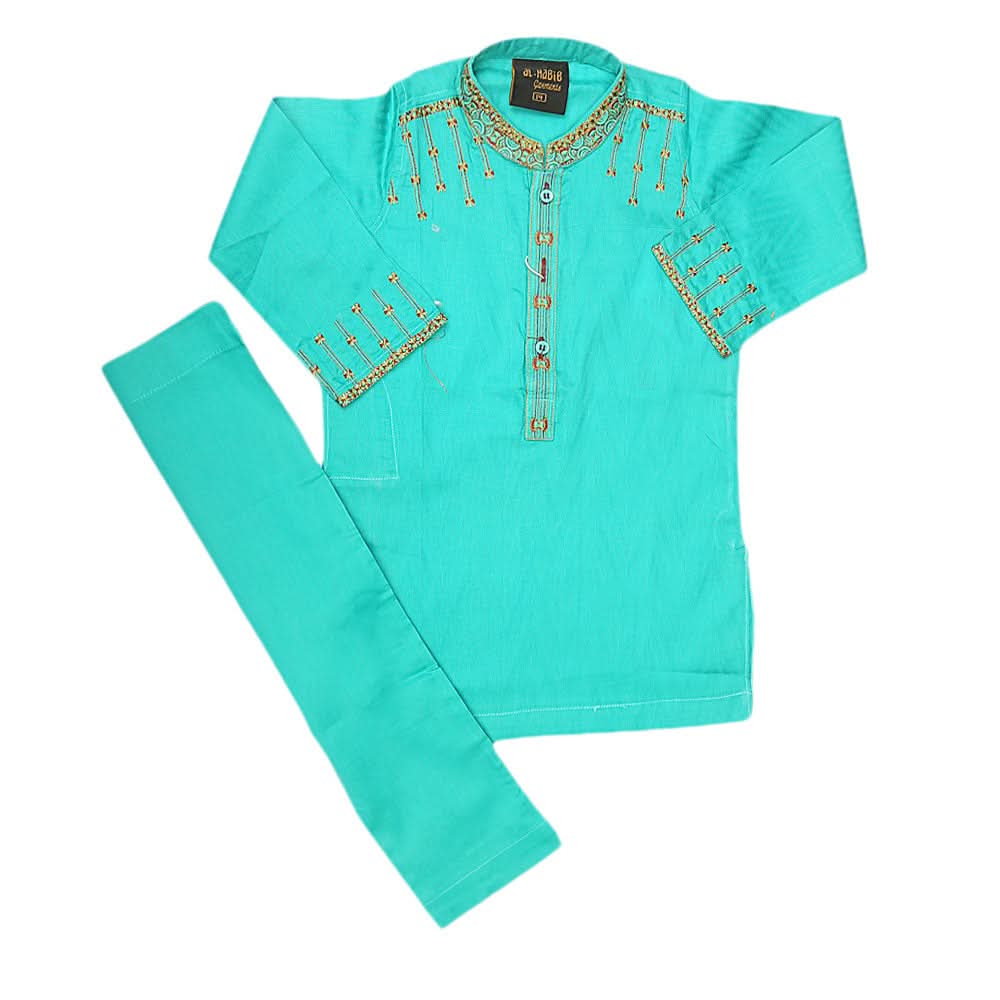Boys Embroidered Kurta Shalwar Suit - Sea Green, Kids, Boys Shalwar Kameez, Chase Value, Chase Value