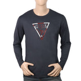 Men's Full Sleeves Round Neck Lycra Printed T-Shirt - Steel Blue, Men, T-Shirts And Polos, Chase Value, Chase Value