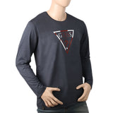 Men's Full Sleeves Round Neck Lycra Printed T-Shirt - Steel Blue, Men, T-Shirts And Polos, Chase Value, Chase Value