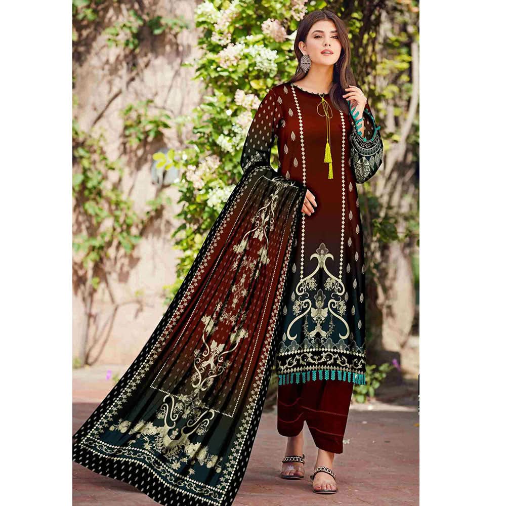 SAQAFAT Twill Digital Printed 3 Pcs Un-Stitched Suit - 8, Women, 3Pcs Shalwar Suit, Ulfat Textile, Chase Value