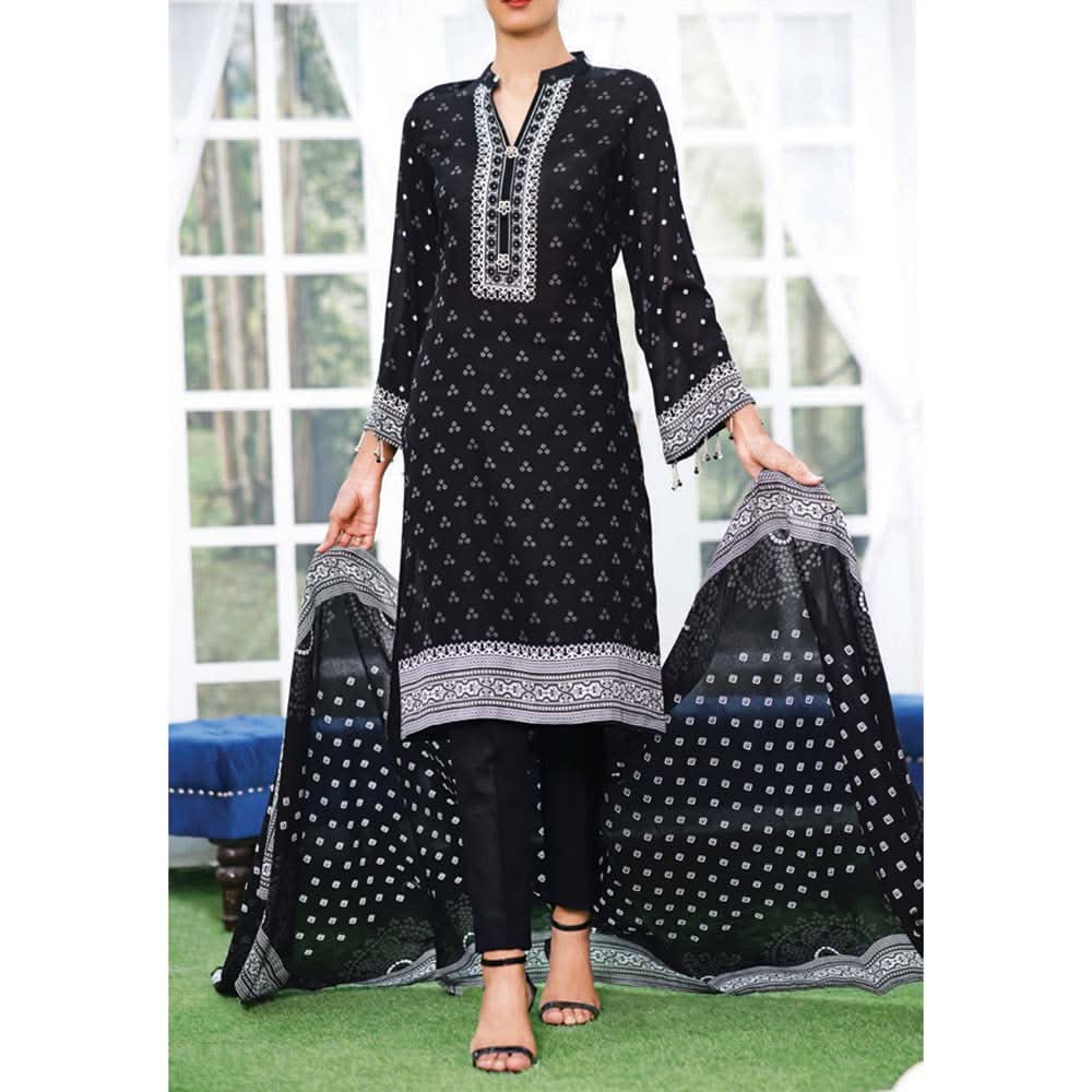 Daman Printed Lawn Black & White Lawn Collection 3 Pcs Un-Stitched Suit - 5, Women, 3Pcs Shalwar Suit, VS Textiles, Chase Value
