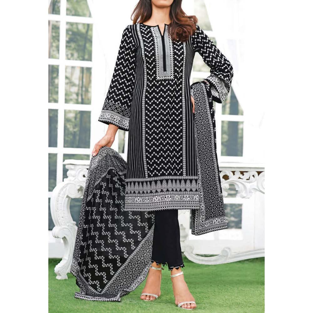 Daman Printed Lawn Black & White Lawn Collection 3 Pcs Un-Stitched Suit - 2, Women, 3Pcs Shalwar Suit, VS Textiles, Chase Value