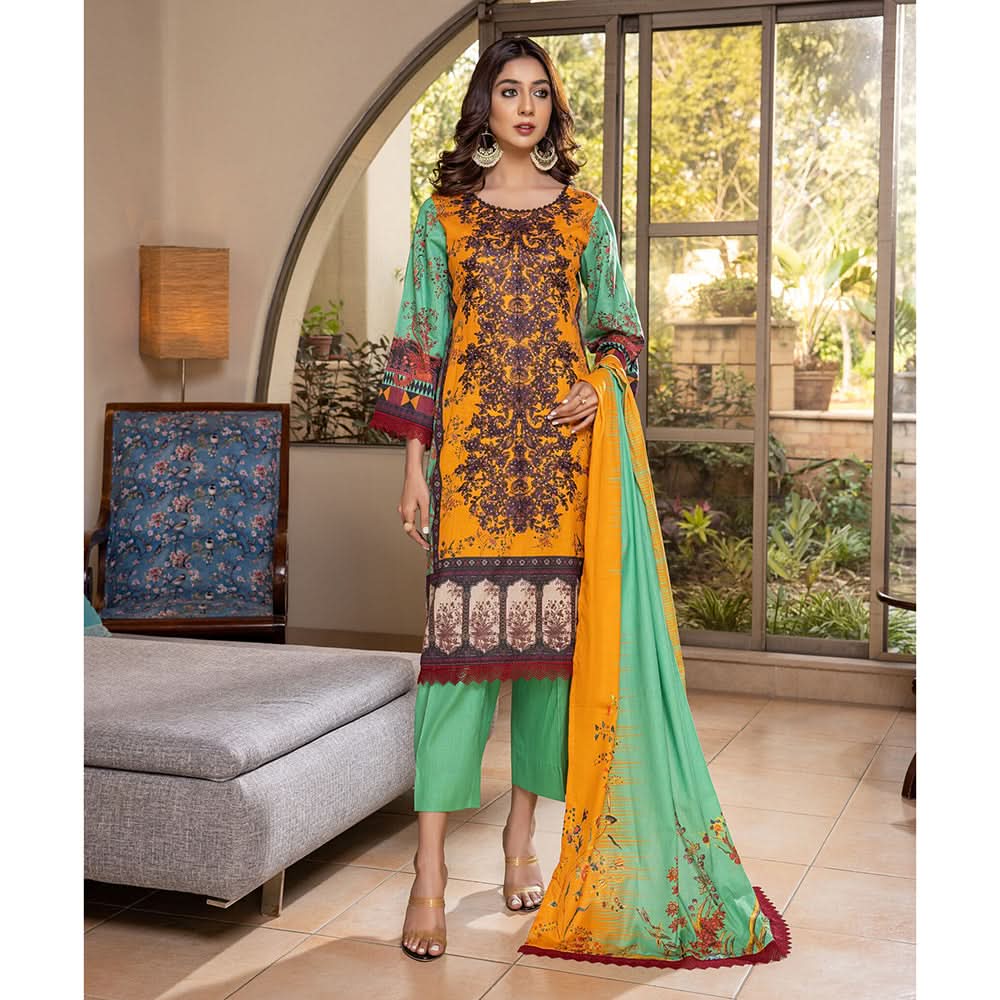 Zoohra Digital Printed Embroidered Lawn Un-Stitched 3Pcs Suit - 5, Women, 3Pcs Shalwar Suit, ZS Textiles, Chase Value