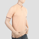 Men's Pique Band Collar Polo T-Shirt - Peach, Men, T-Shirts And Polos, Chase Value, Chase Value