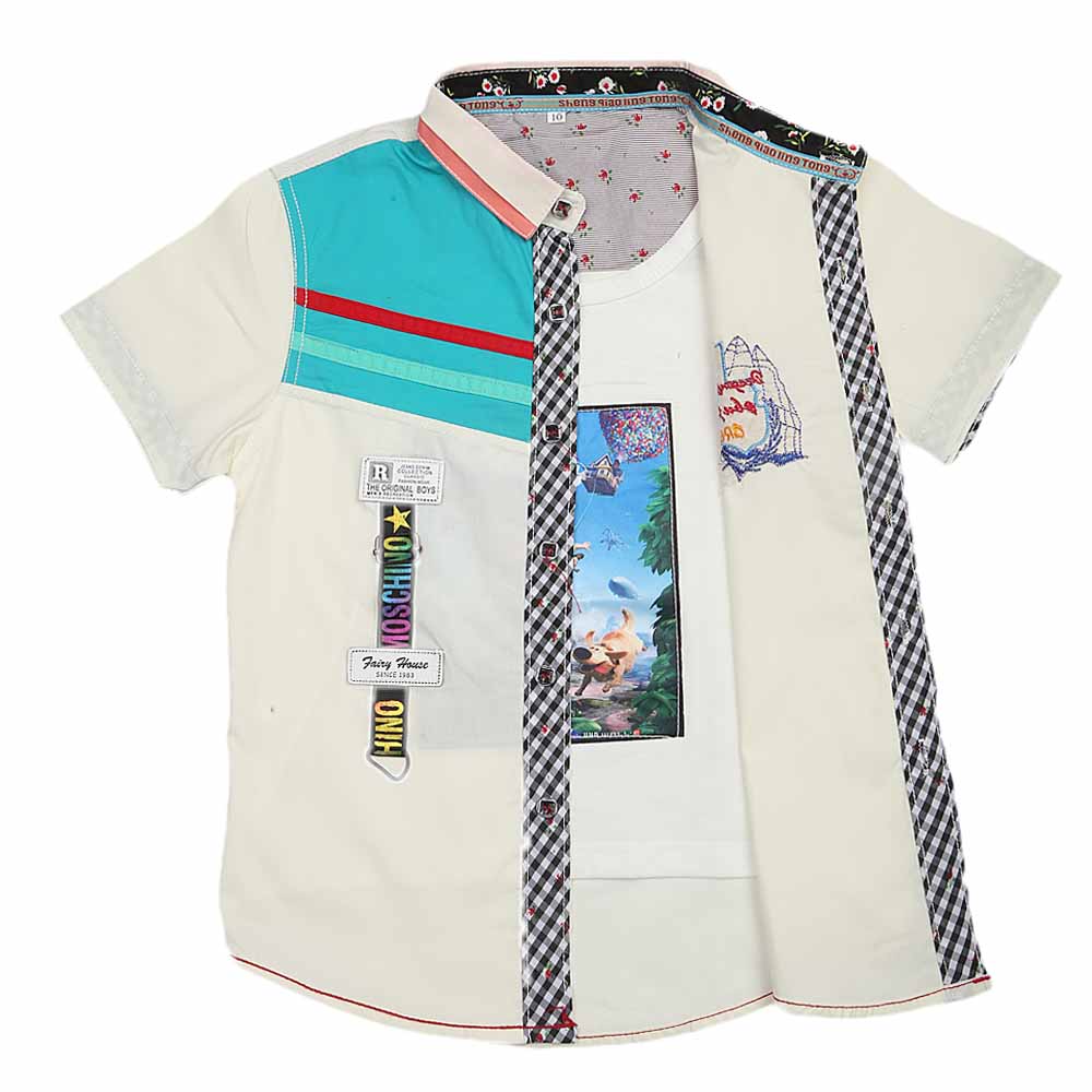 Boys Half Sleeves Printed Shirt - Off White, Kids, Boys Shirts, Chase Value, Chase Value