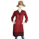 Women's Fancy Chikan Kurti - Red, Women's Fashion, Chase Value, Chase Value