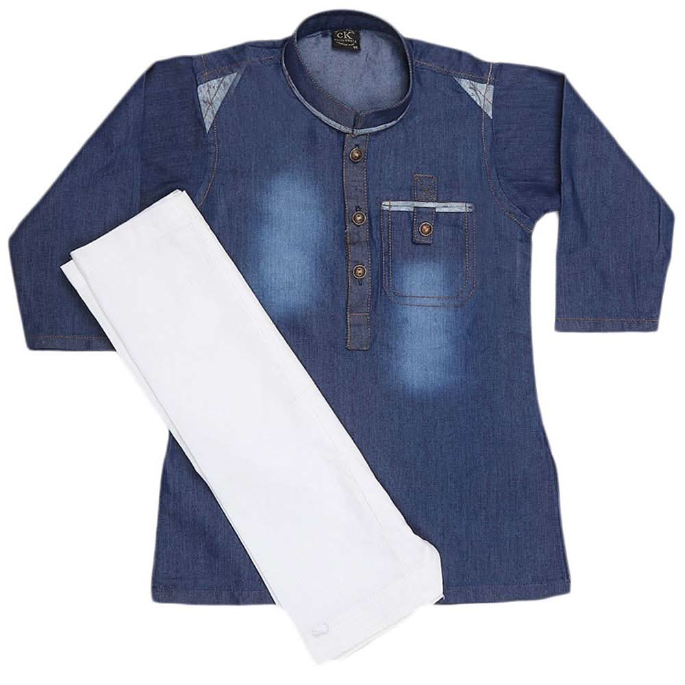 Boys Denim Kurta Shalwar - Blue, Kids, Boys Shalwar Kameez, Chase Value, Chase Value