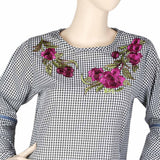 Women's Embroidered Check Top - Black & White, Women, T-Shirts And Tops, Chase Value, Chase Value