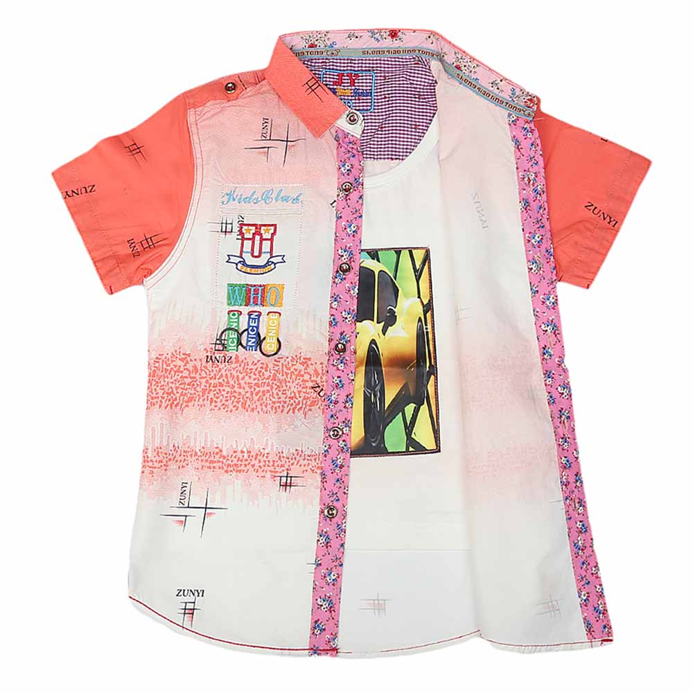 Boys Half Sleeves Printed Shirt - Peach, Kids, Boys Shirts, Chase Value, Chase Value