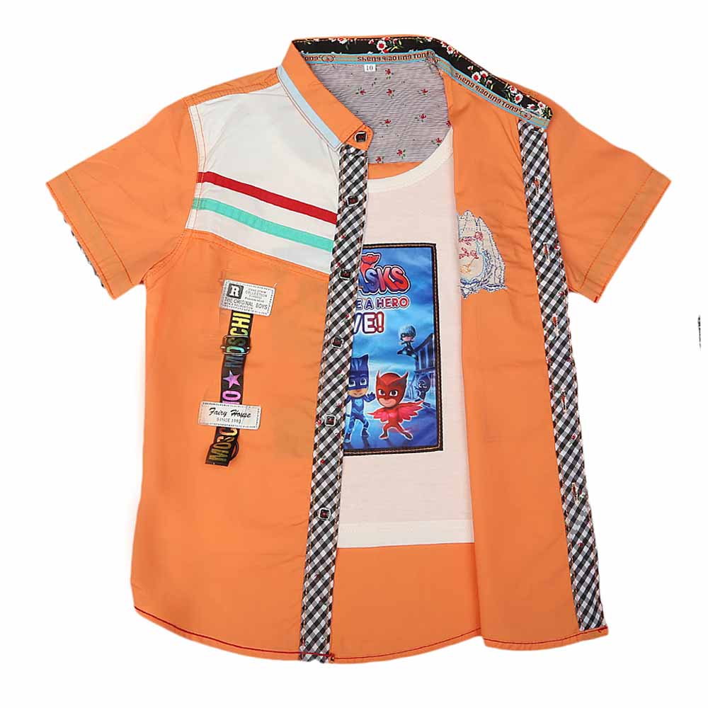 Boys Half Sleeves Printed Shirt - Orange, Kids, Boys Shirts, Chase Value, Chase Value