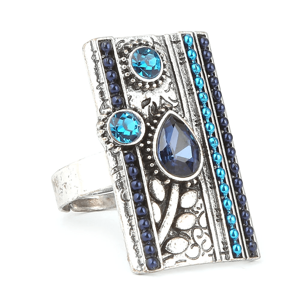 Women's Fancy Stone Ring - Silver - Blue - test-store-for-chase-value