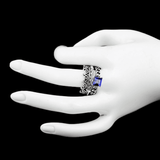 Women's Fancy Stone Ring - Silver - Blue - test-store-for-chase-value