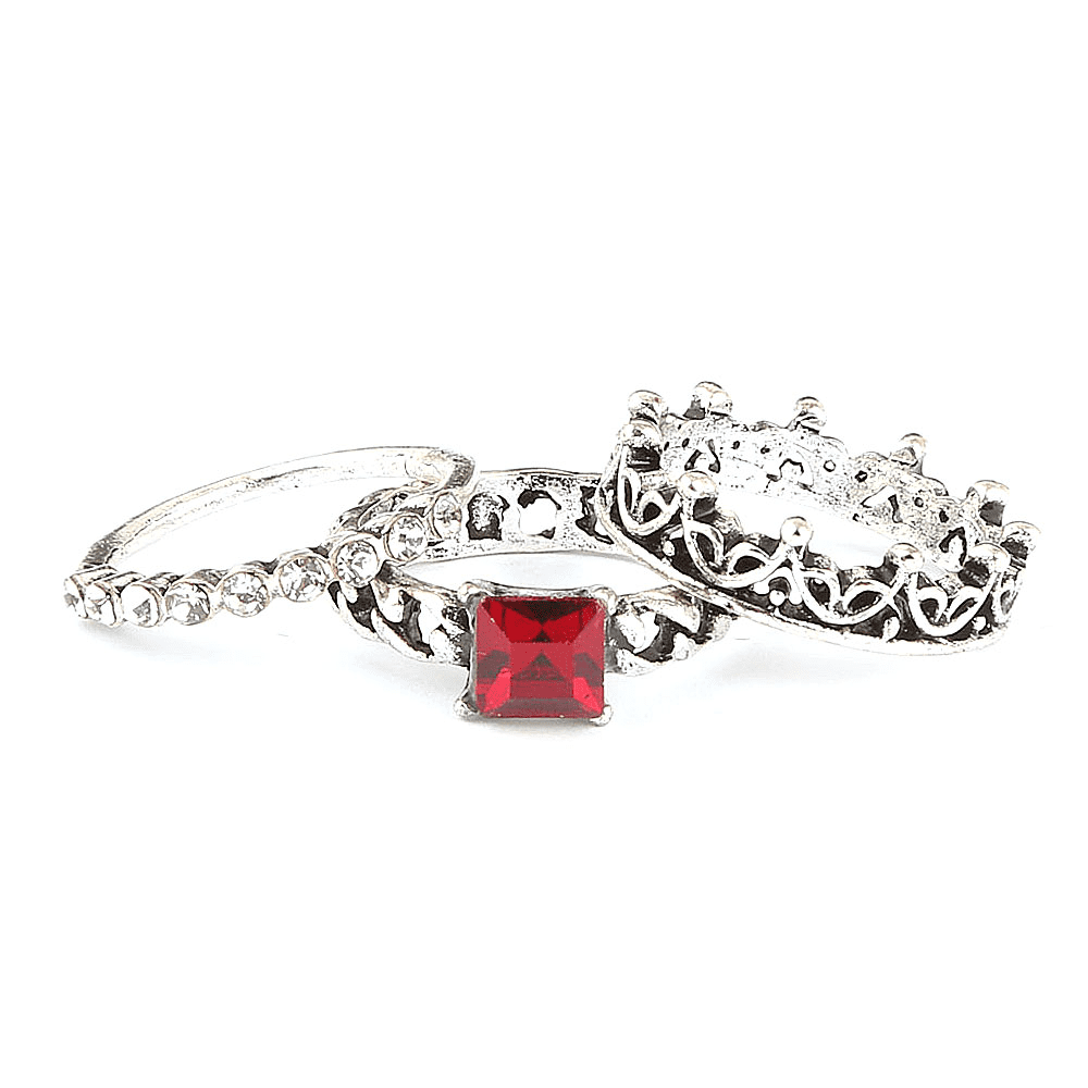 Women's Fancy Stone Ring - Silver - Red - test-store-for-chase-value