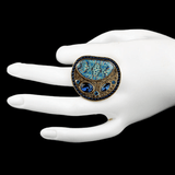 Women's Fancy Stone Ring - Golden - Navy Blue - test-store-for-chase-value