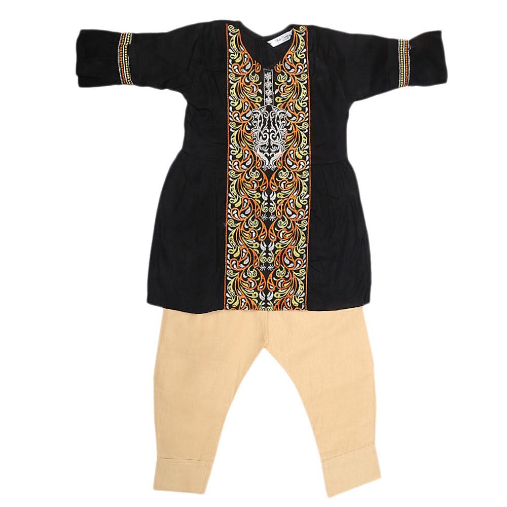 Girls Embroidered 2 Piece Suit - Black, Kids, Girls Sets And Suits, Chase Value, Chase Value