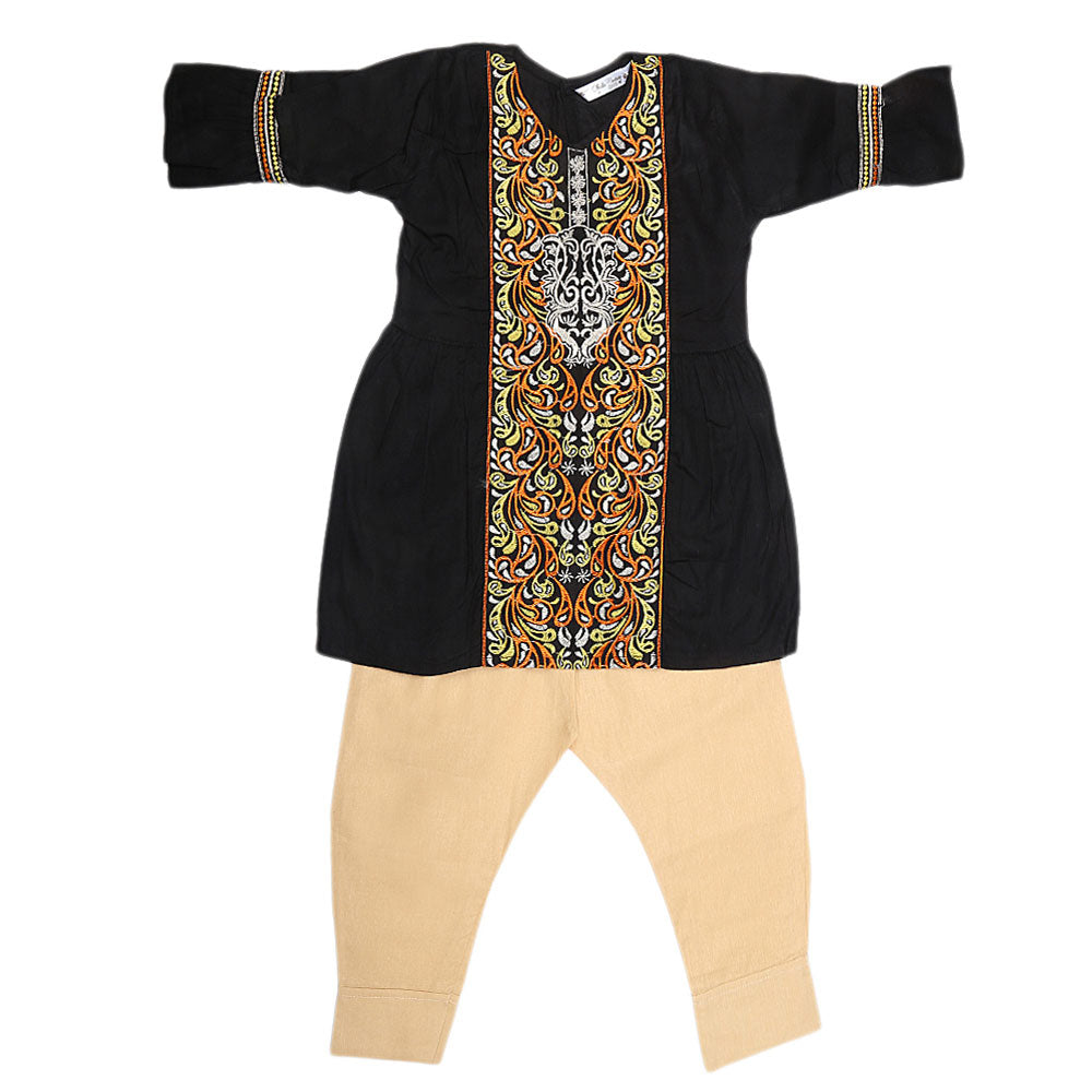 Girls Embroidered 2 Piece Suit - Black, Kids, Girls Sets And Suits, Chase Value, Chase Value