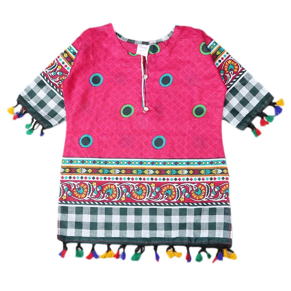 Girls Lawn Printed Kurti - Dark Pink, Kids, Girls Kurti, Chase Value, Chase Value
