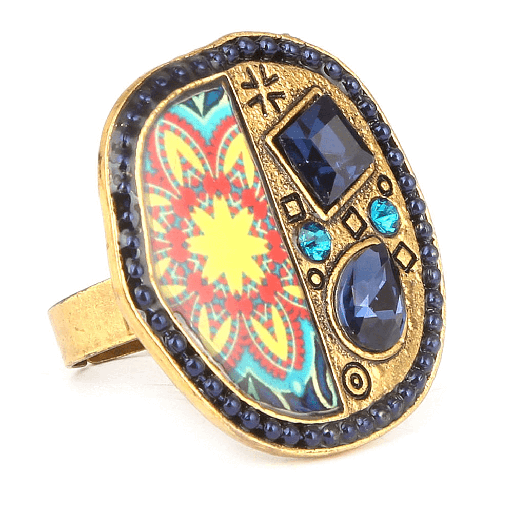 Women's Fancy Stone Ring - Golden - Navy Blue - test-store-for-chase-value