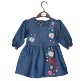 Girls Embroidered Denim Frock - Dark Blue, Girls Apparel, Chase Value, Chase Value