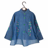 Girls Embroidered Denim Shirt - Dark Blue, Kids, Tops, Chase Value, Chase Value