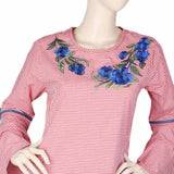 Women's Embroidered Check Top - Red, Women, T-Shirts And Tops, Chase Value, Chase Value