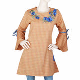 Women's Embroidered Check Top - Rust, Women, T-Shirts And Tops, Chase Value, Chase Value