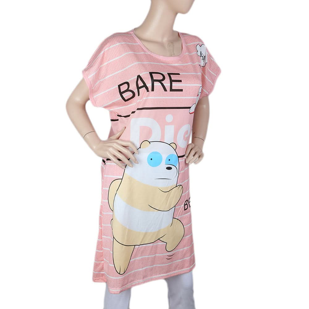 Women's Night Long T Shirt - Pink, Women, Night Suit, Chase Value, Chase Value