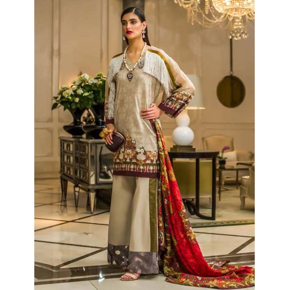 Honey Waqar Luxury Embroidered Lawn 3 Piece Un-Stitched Suit - B9, Women, 3Pcs Shalwar Suit, Regalia Textiles, Chase Value