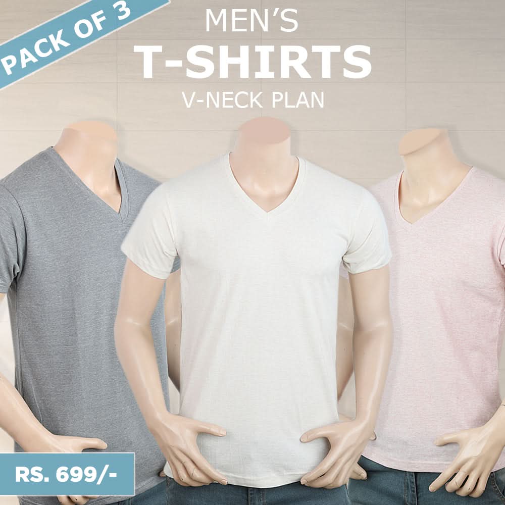 Men's Half Sleeves V-Neck T-Shirt Pack Of 3 - Multi, Men, T-Shirts And Polos, Chase Value, Chase Value