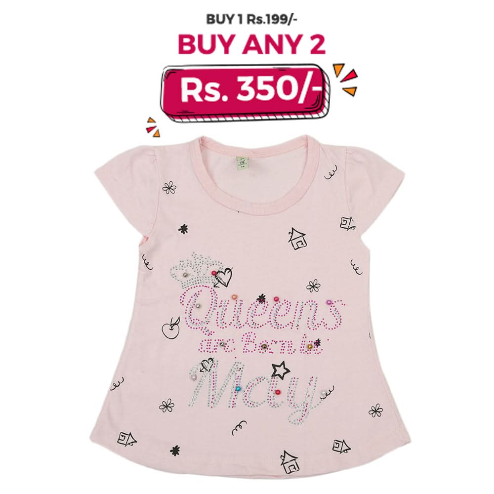 Girls Half Sleeves T-Shirt - Light Pink, Kids, Girls T-Shirts, Chase Value, Chase Value