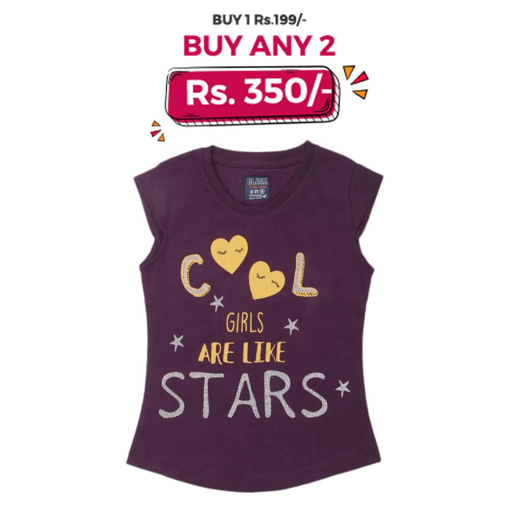 Girls Printed Half Sleeves T-Shirt 4692 - Purple, Kids, Girls T-Shirts, Chase Value, Chase Value