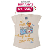 Girls Printed Half Sleeves T-Shirt 4693 - Beige, Kids, Girls T-Shirts, Chase Value, Chase Value